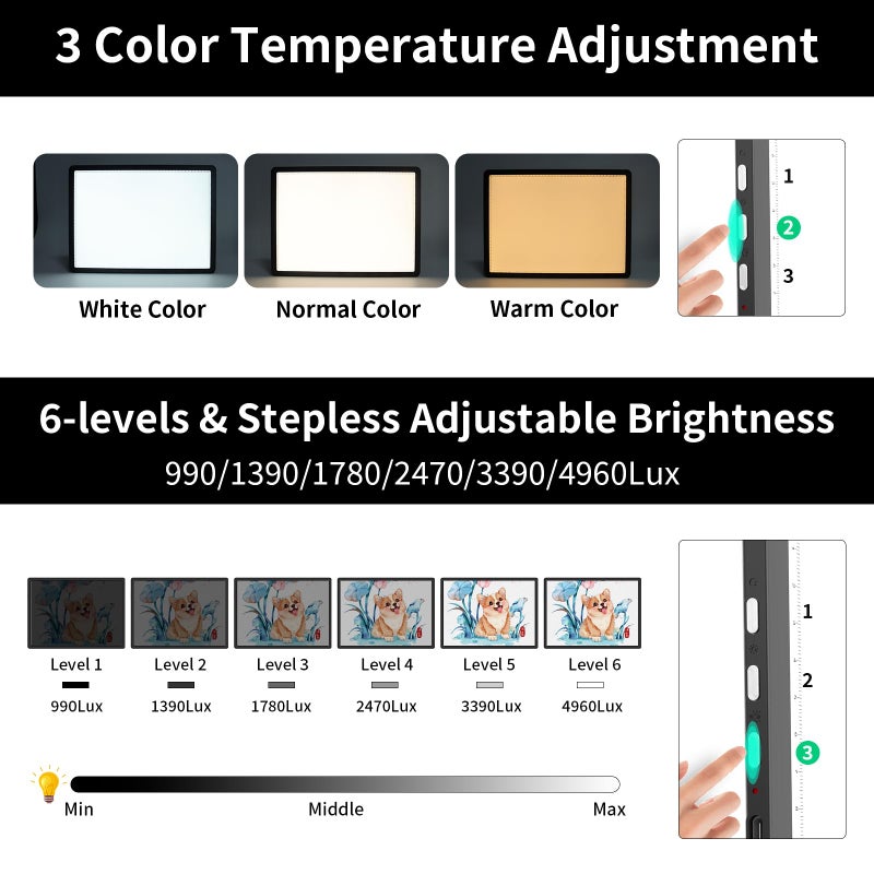TOHETO Rechargeable A2 Light Pad for Diamond Painting 25.2''x18.4'', Magnetic Diamond Art Light Board, Wireless Lightbox for Tracing and Drawing, Cordless LED Light Table for Sketching, Weeding Vinyl - Image 4