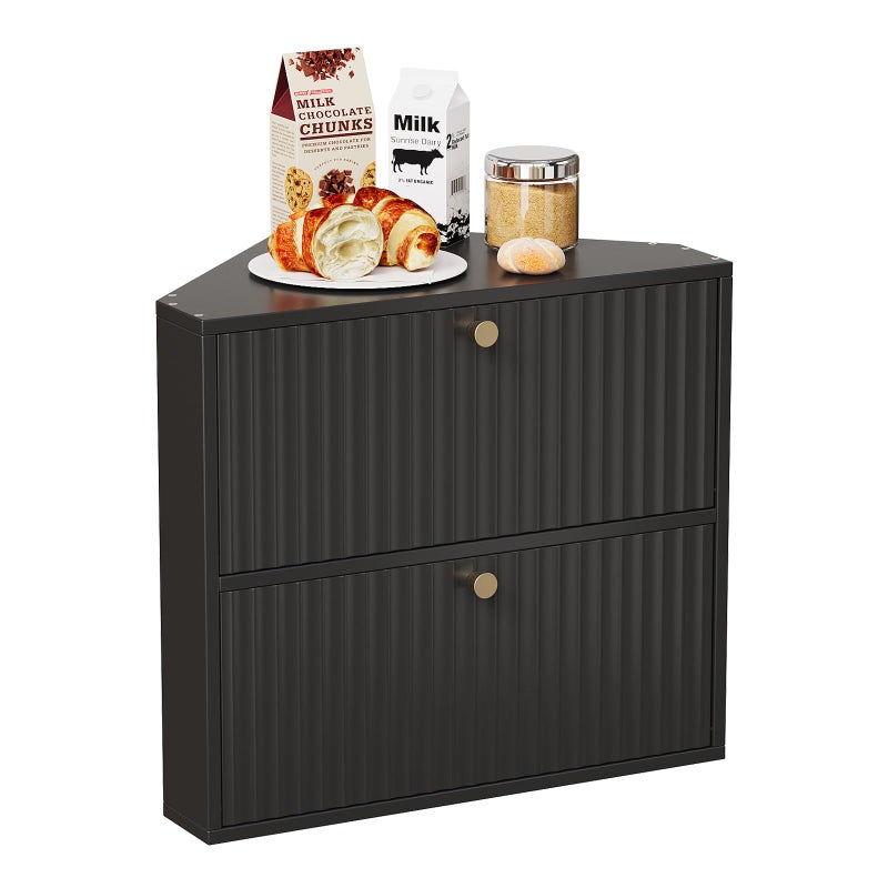 Trironsun Corner Bread Box for Kitchen Countertop Bamboo Two Layer Large Capacity Bread Storage Bin Vintage Storage for Homemade Bread (Black) - Image 1