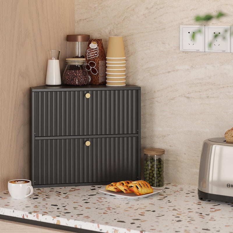Trironsun Corner Bread Box for Kitchen Countertop Bamboo Two Layer Large Capacity Bread Storage Bin Vintage Storage for Homemade Bread (Black) - Image 3