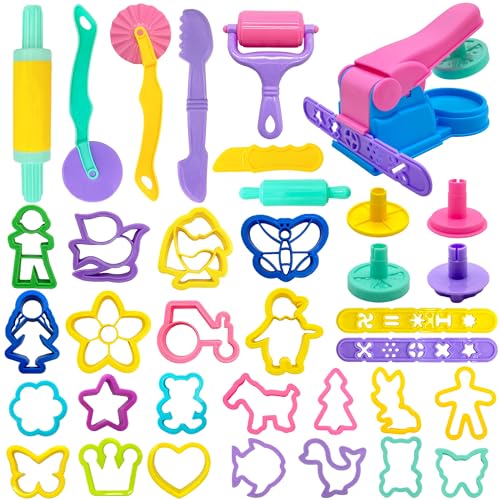 iShyan Dough Tools 36pcs Dough Play Tools Set for Kids with Dough CuttersRollerRolling PinsDough Extruder - Image 1