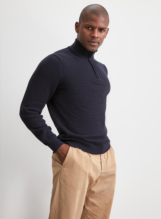 trendyol Navy Blue Textured Slim Fit Knitwear Sweater  Half Turtleneck - Image 2
