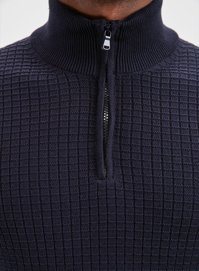 trendyol Navy Blue Textured Slim Fit Knitwear Sweater  Half Turtleneck - Image 3