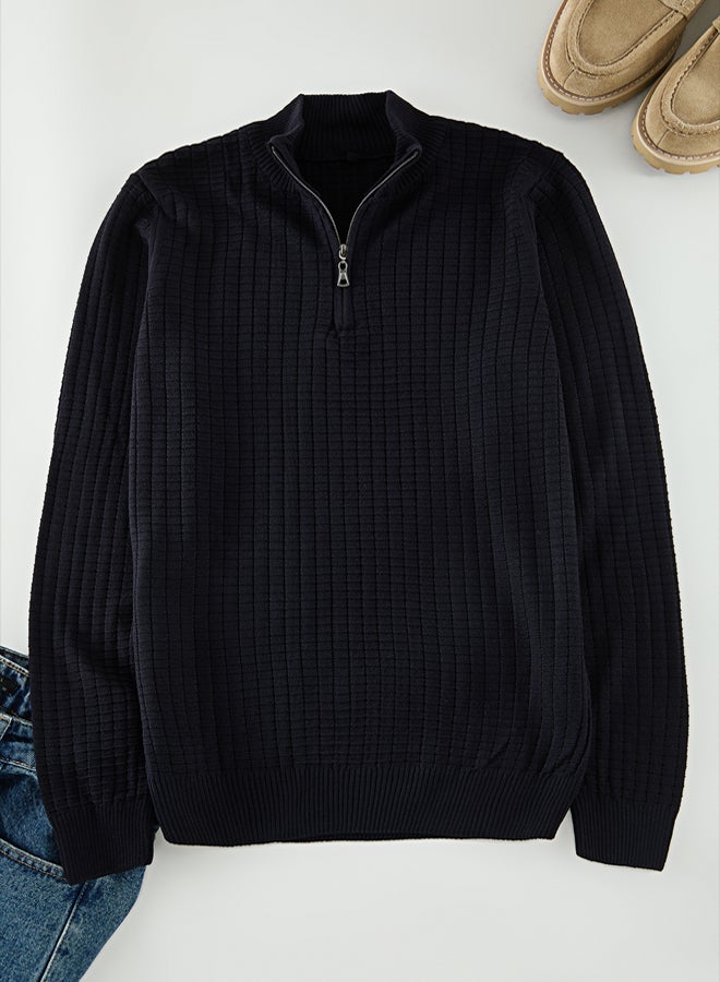 trendyol Navy Blue Textured Slim Fit Knitwear Sweater  Half Turtleneck - Image 5