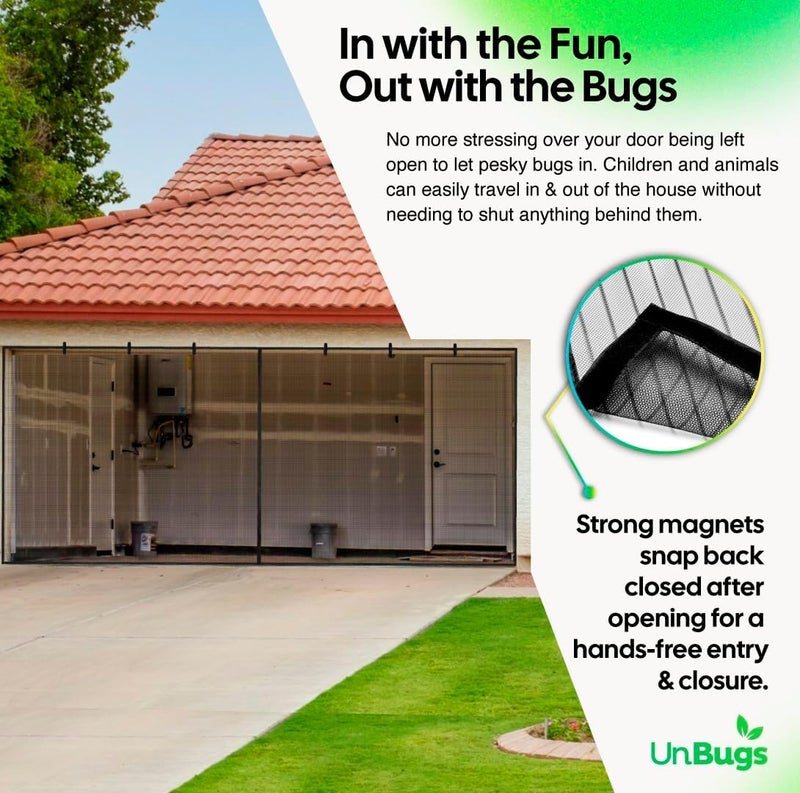 iGotTech UnBugs Garage Screen Doors for 2 Car Garage - Fits Double Garage Doors up to 16 Feet Wide x 8 Feet Tall MAX- Pet & Kid Friendly, Self-Closing - Hands Free Magnet Closure Keeps Bugs Out & Breeze in - Image 3