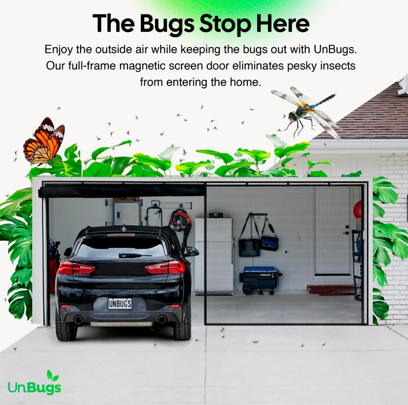 iGotTech UnBugs Garage Screen Doors for 2 Car Garage - Fits Double Garage Doors up to 16 Feet Wide x 8 Feet Tall MAX- Pet & Kid Friendly, Self-Closing - Hands Free Magnet Closure Keeps Bugs Out & Breeze in - Image 2