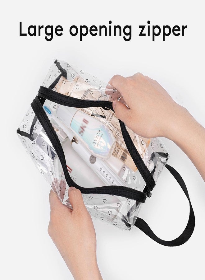 GIVLEFLY Clear TPU Toiletry Bag Set for Women & Men, 3PCS Waterproof Makeup & Skincare Organizer with Zipper, Soft Transparent Travel Cosmetic Pouch with Handle & Hanging Loop,B - Image 3