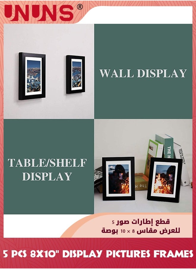 UNUNS - Picture Frame Set of 5, 8"x10"Picture Frames, Display Pictures 6x8 With Mat Or 8x10 Without Mat, Multi Photo Frames Collage, Tabletop Or Wall Display Decoration,Black - Image 1