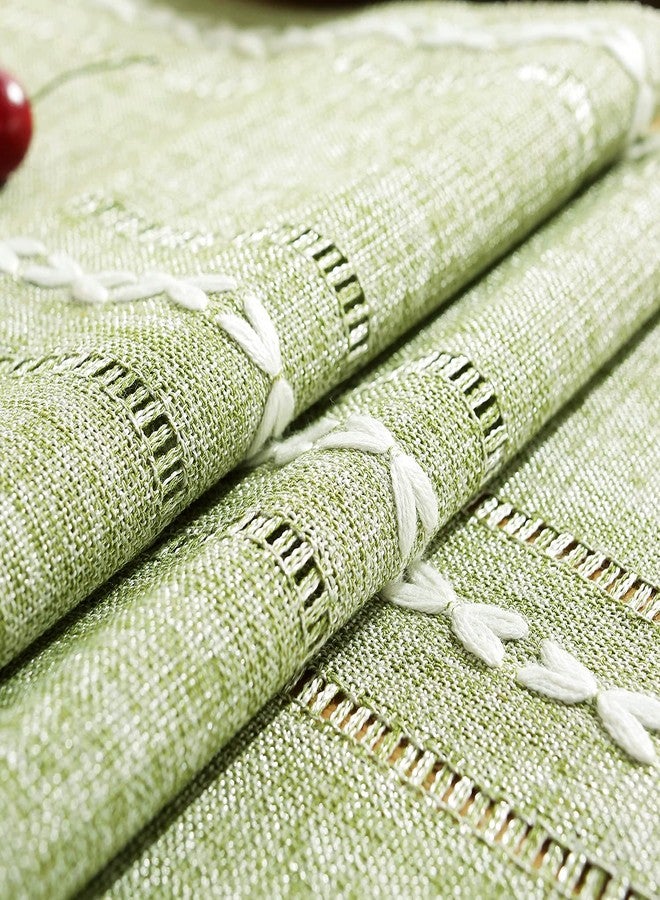 Chassic Rustic Farmhouse Style Linen Table Runner, Boho Handmade Tassel Embroidered Small Table Runners 48 Inches Long for Holiday Party, Christmas and Dining Decorations, 13 inchW X 48 inchL - Sage Green - Image 5