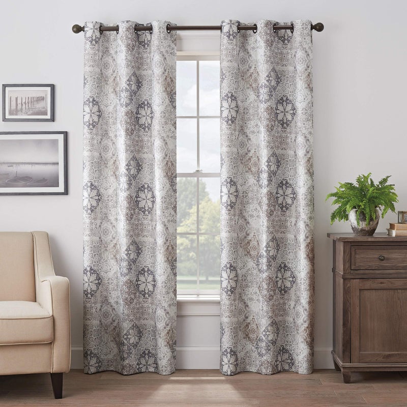 Eclipse Martina Medallion Grommet Top Curtains for Bedroom Single Panel 40 in x 95 in Taupe