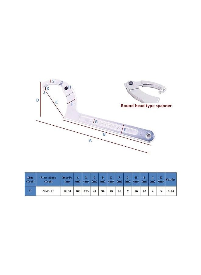 promass Chrome Vanadium Adjustable C Spanner Hook Wrench Tool, Versatile Tool for Tightening Side Slot Nuts, Collars, and Bearings (3/4-2 Inch/ 19-51 mm)