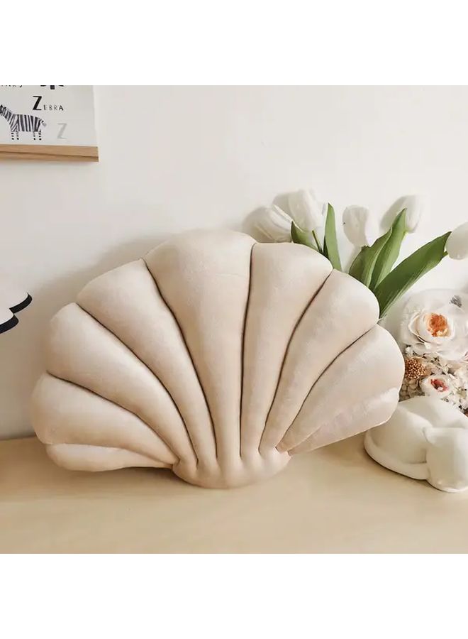 2 قطعة وسائد زخرفية ثلاثية الأبعاد على شكل صدفة بحرية صفراء، مخملية ناعمة بتصميم ساحلي، على شكل صدفة لأريكة السرير وغرفة المعيشة، حشوة بوليستر لجميع الفصول، ديكور بطابع شاطئي. - Image 2