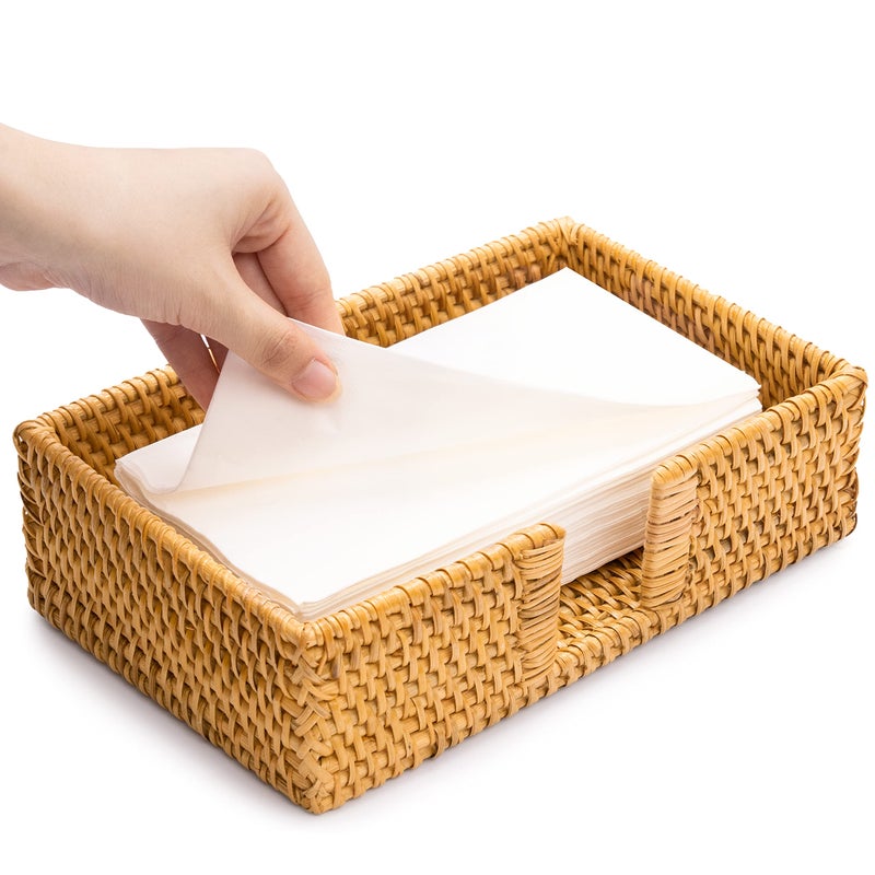 CELEZAR Rattan Guest Towel Holder For Bathroom Towel Caddy Rectangular Napkin Tray Wicker Toilet Tank Basket Honey Brown 94 x 59 x 24 inches Tissue Paper Hand Towels Storage Luncheon Kitchen Countertop 