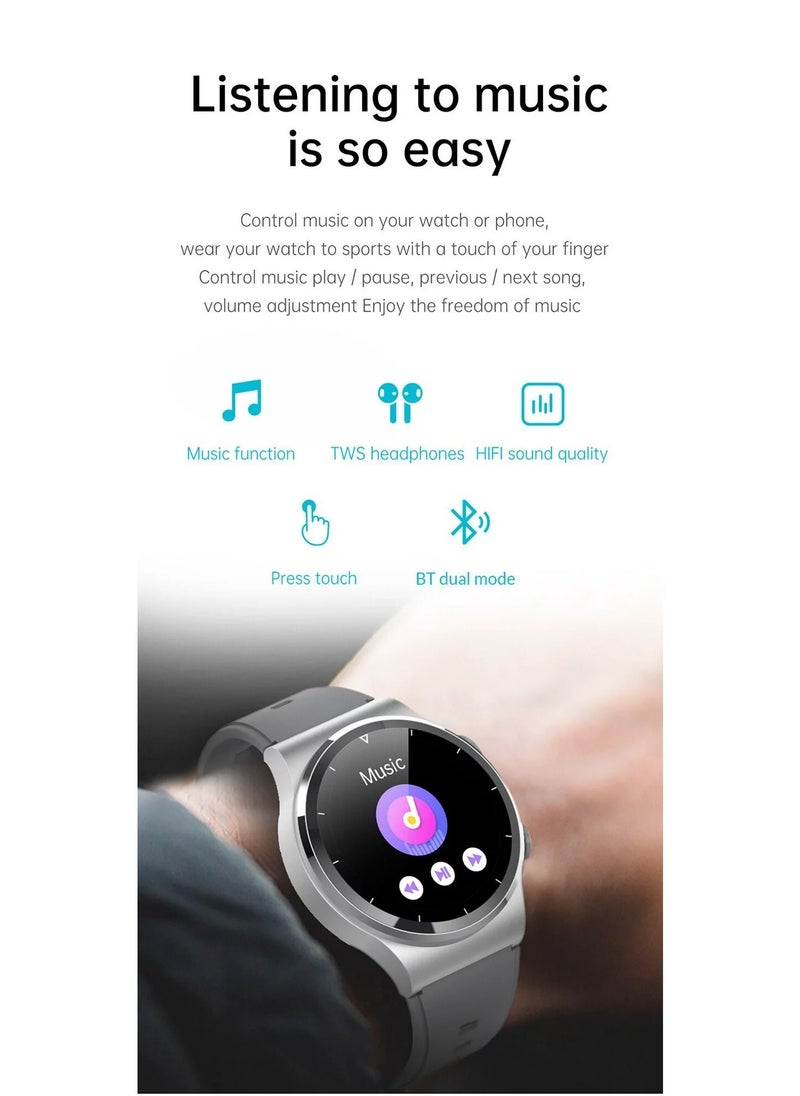AROAQ - GT69 Smart Watch TWS Earphone Heart Rate Blood Pressure  Oxygen BT Call Music Sports Men Women Smartwatch Gray - Image 1