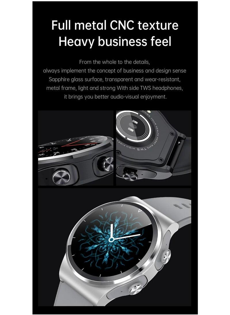 AROAQ - GT69 Smart Watch TWS Earphone Heart Rate Blood Pressure  Oxygen BT Call Music Sports Men Women Smartwatch Gray - Image 1