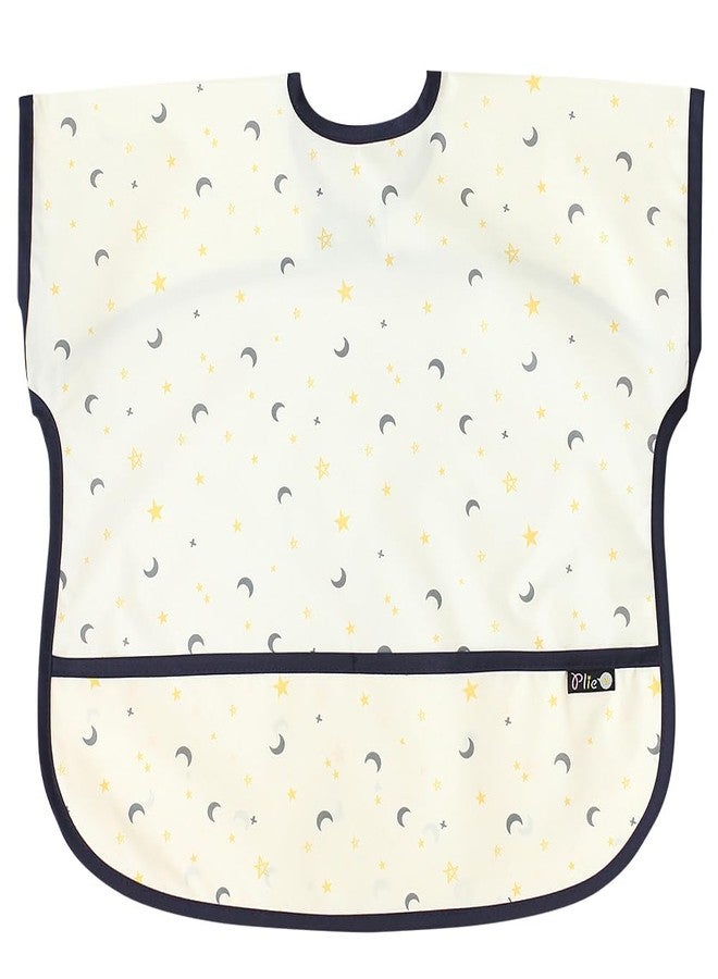 Plie Short Sleeve Waterproof Bib for Toddlers - Easy Clean Feeding Apron for Mealtime, Daycare, Self-Feeding & Messy Play, Lightweight BPA-Free Baby Bib (6-24 Months), Feeding - Star/Moon - Image 1