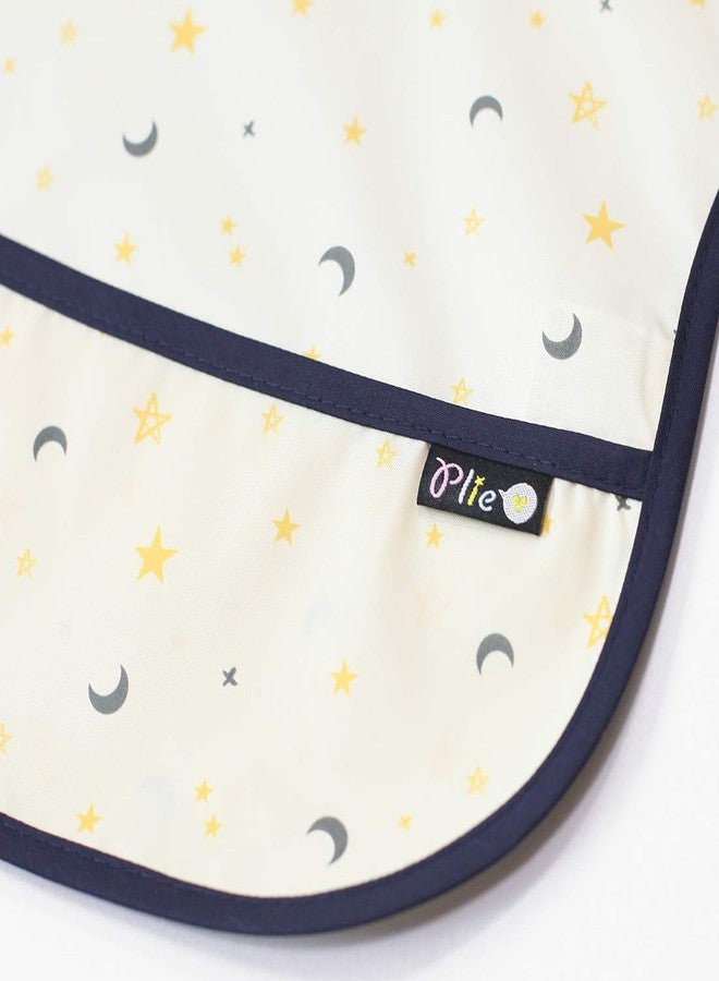 Plie Short Sleeve Waterproof Bib for Toddlers - Easy Clean Feeding Apron for Mealtime, Daycare, Self-Feeding & Messy Play, Lightweight BPA-Free Baby Bib (6-24 Months), Feeding - Star/Moon - Image 2