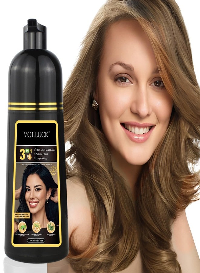 VOLLUCK Hair Dye Shampoo, Hair Dye Shampoo 3 in 1 Long Lasting Gray Hair Coverage for Women & Men (Light Brown) - Image 1