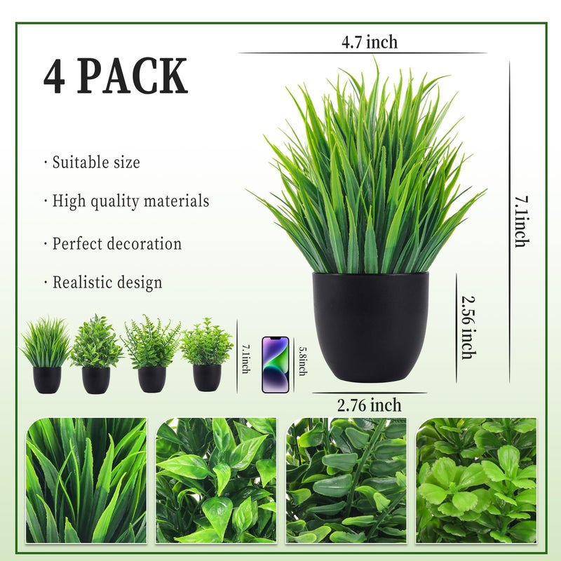 Der Rose Fake Plants 4 Packs Artificial Plants Small Faux Plants Black Bathroom Accessories for Halloween Bathroom Home Kitchen Coffee Table Office Desk Decor Indoor - Image 3
