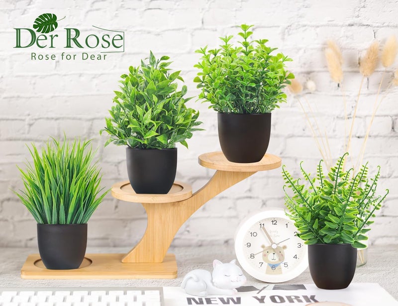 Der Rose Fake Plants 4 Packs Artificial Plants Small Faux Plants Black Bathroom Accessories for Halloween Bathroom Home Kitchen Coffee Table Office Desk Decor Indoor - Image 4