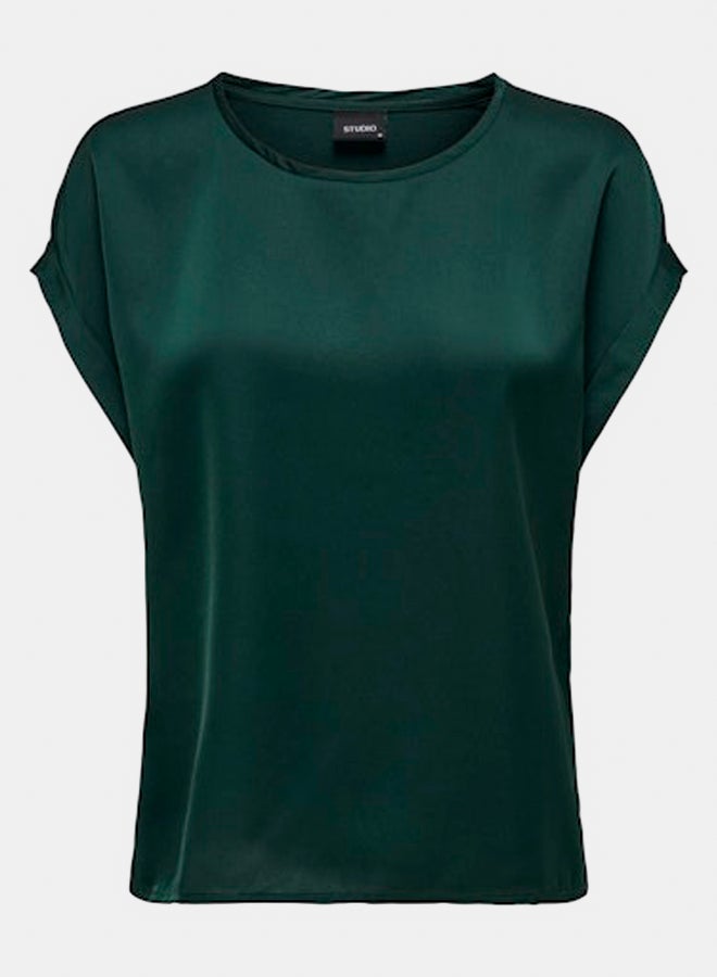 ONLY ONLY Womens Lieke Shortsleeve Satin Mix Top - Image 1
