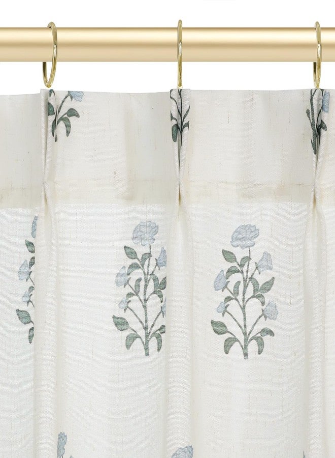 Lino Rosa Cafe Curtains for Kitchen,Pinch Pleated Small Window Curtains Over Sink,Farmhouse Linen Sheer Blue and Green Floral Vintage Block Print 24 Inch Length Half Curtains Sets for Windows - Image 2