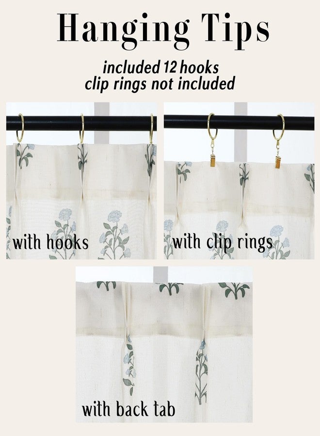 Lino Rosa Cafe Curtains for Kitchen,Pinch Pleated Small Window Curtains Over Sink,Farmhouse Linen Sheer Blue and Green Floral Vintage Block Print 24 Inch Length Half Curtains Sets for Windows - Image 4