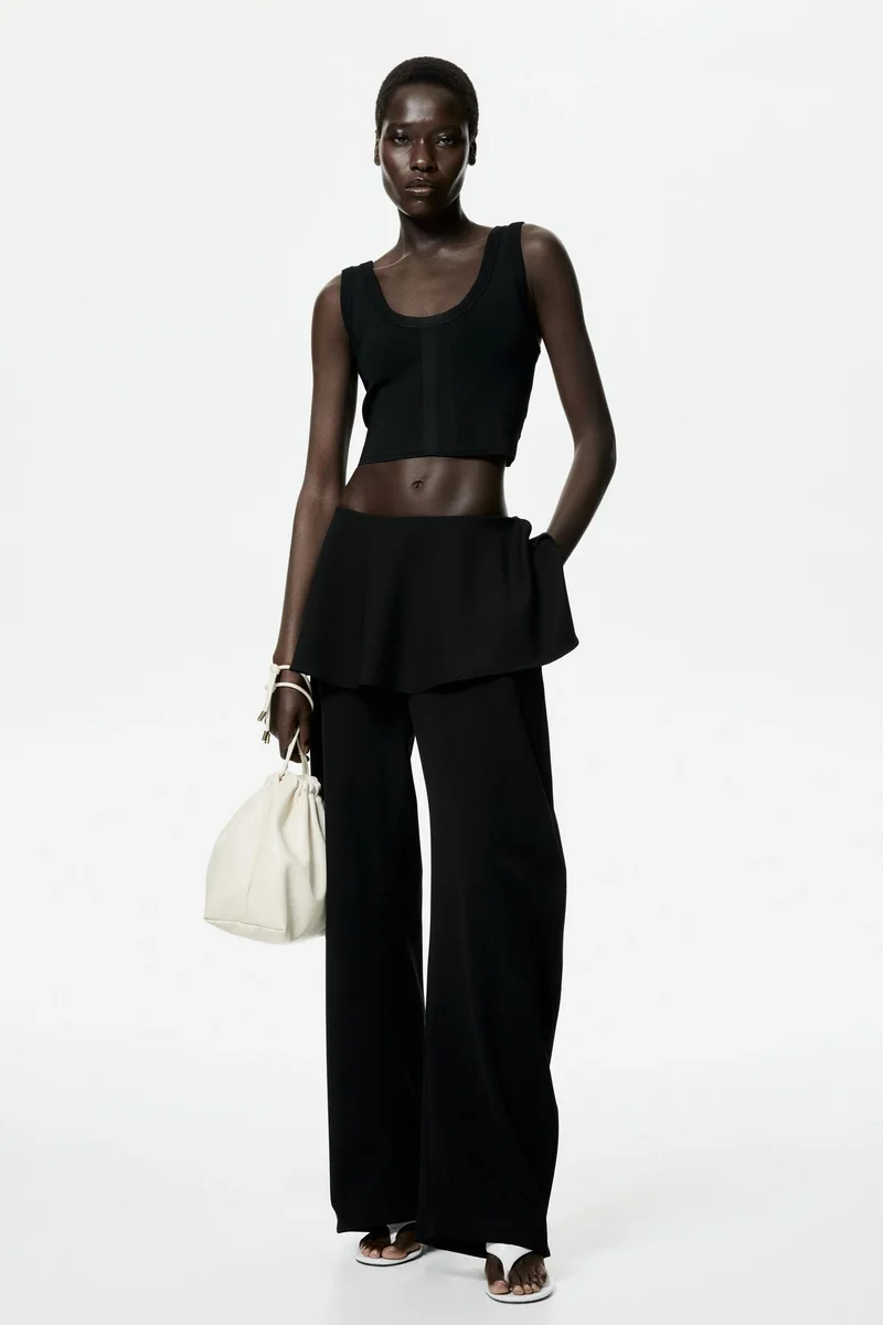 H&M Skirt-layered barrel-leg trousers