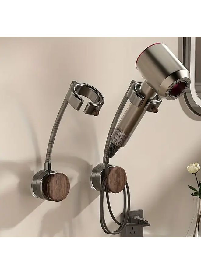 Hands Free Hair Dryer Holder Walnut Suction Cup Wall Mount 360 Adjustable No Hands Hair Dryer Stand With Cord Organizer For Bathroom And More Scenes Bathroom Accessories - Image 2