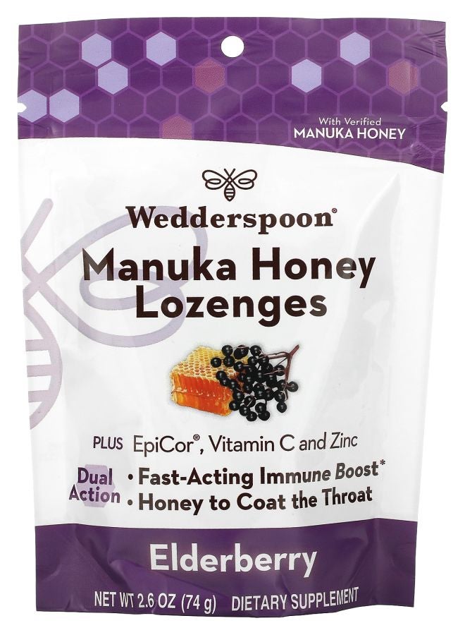 Wedderspoon Manuka Honey Lozenges Elderberry 2.6 oz (74 g)