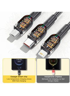 ESSAGER Essager 6A 66W 3 in 1 USB C Cable For iPhone Charger Micro USB Type C Fast Charge For Samsung Xiaomi Huawei POCO Data Cord  - Image 4