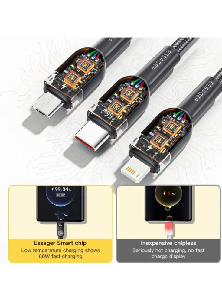 ESSAGER Essager 6A 66W 3 in 1 USB C Cable For iPhone Charger Micro USB Type C Fast Charge For Samsung Xiaomi Huawei POCO Data Cord  - Image 4