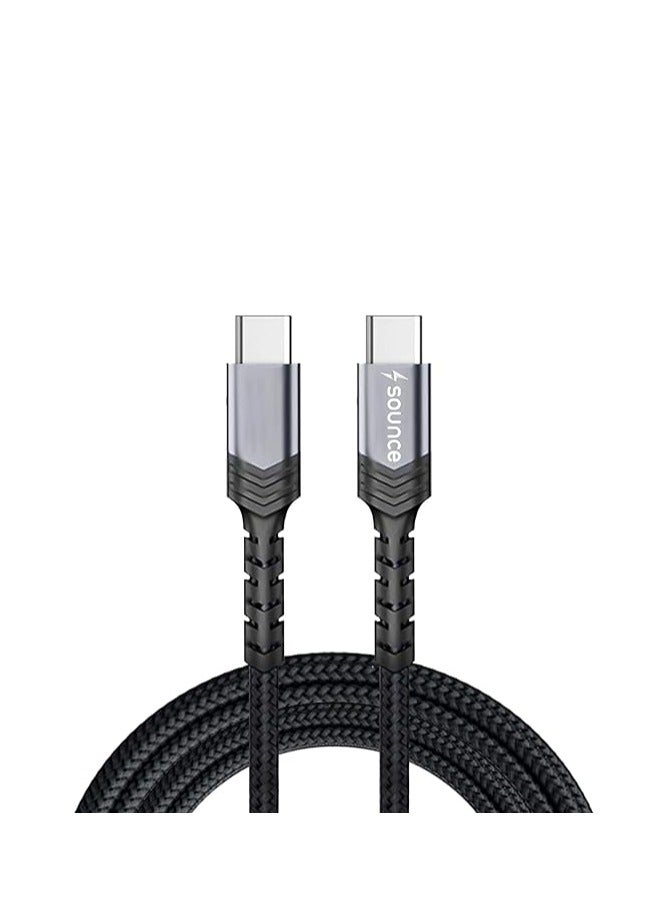 ساونس كابل شحن سريع مضفر من النوع C إلى النوع C 3A (60 وات) من Sounce للهواتف المحمولة وأجهزة الكمبيوتر المحمولة والأجهزة اللوحية وأجهزة النوع C الأخرى يدعم تقنية PD وشحن QC 3.0 بسرعة نقل بيانات 480 ميجابت في الثانية بطول 5 أقدام (1.5 متر) - Image 1