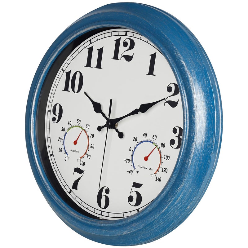 JENLYSTIME 13 Inch Outdoor Clock, Waterproof and Silent, with Thermometer and Hygrometer, Large Numbers for Easy Reading, Perfect for Home,Office,Bedroom,Kitchen,Porch,Garden,Pool(Blue) - Image 2
