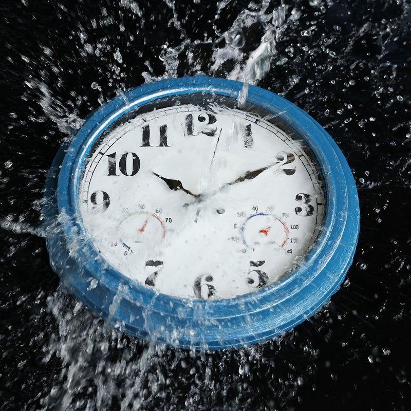 JENLYSTIME 13 Inch Outdoor Clock, Waterproof and Silent, with Thermometer and Hygrometer, Large Numbers for Easy Reading, Perfect for Home,Office,Bedroom,Kitchen,Porch,Garden,Pool(Blue) - Image 3