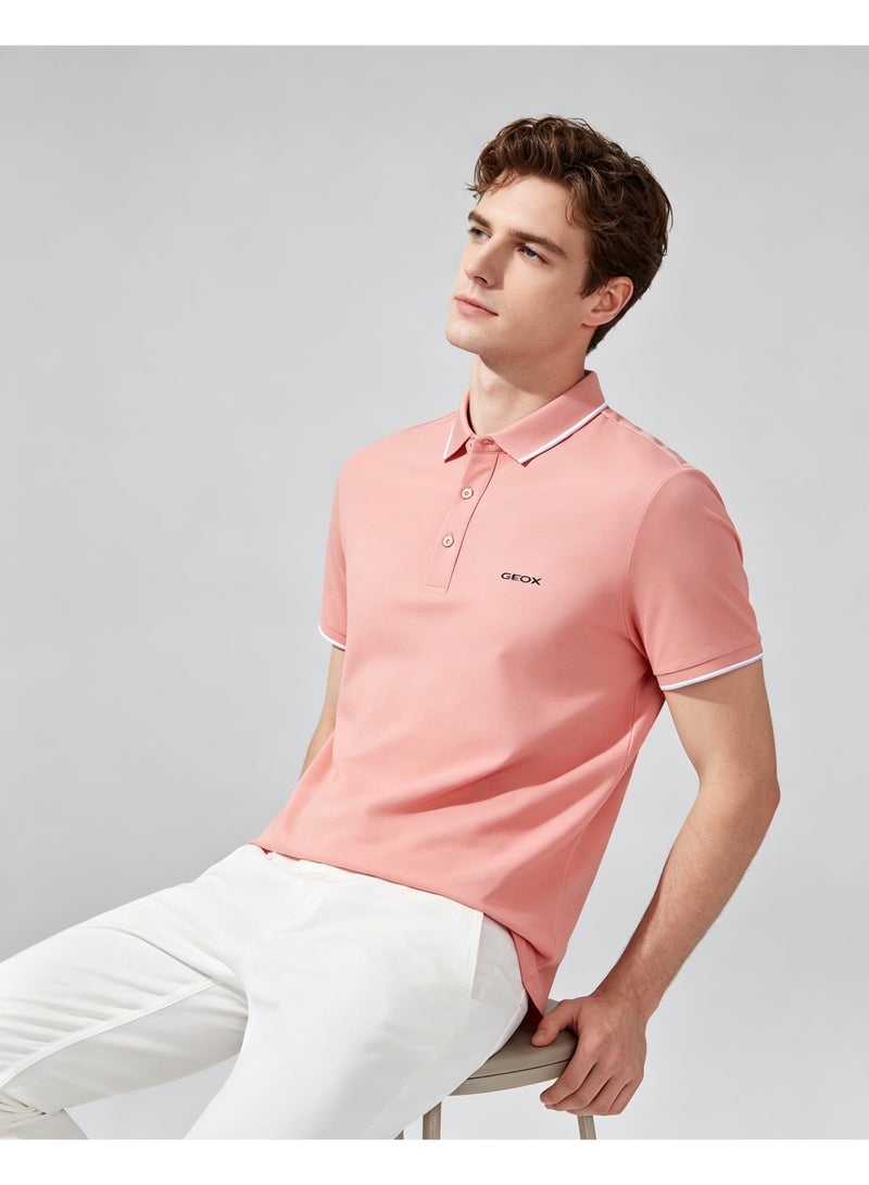 GEOX Men Short Sleeve Casual Polo Shirt Daily Holiday Wear Top Dusty Pink - Image 2