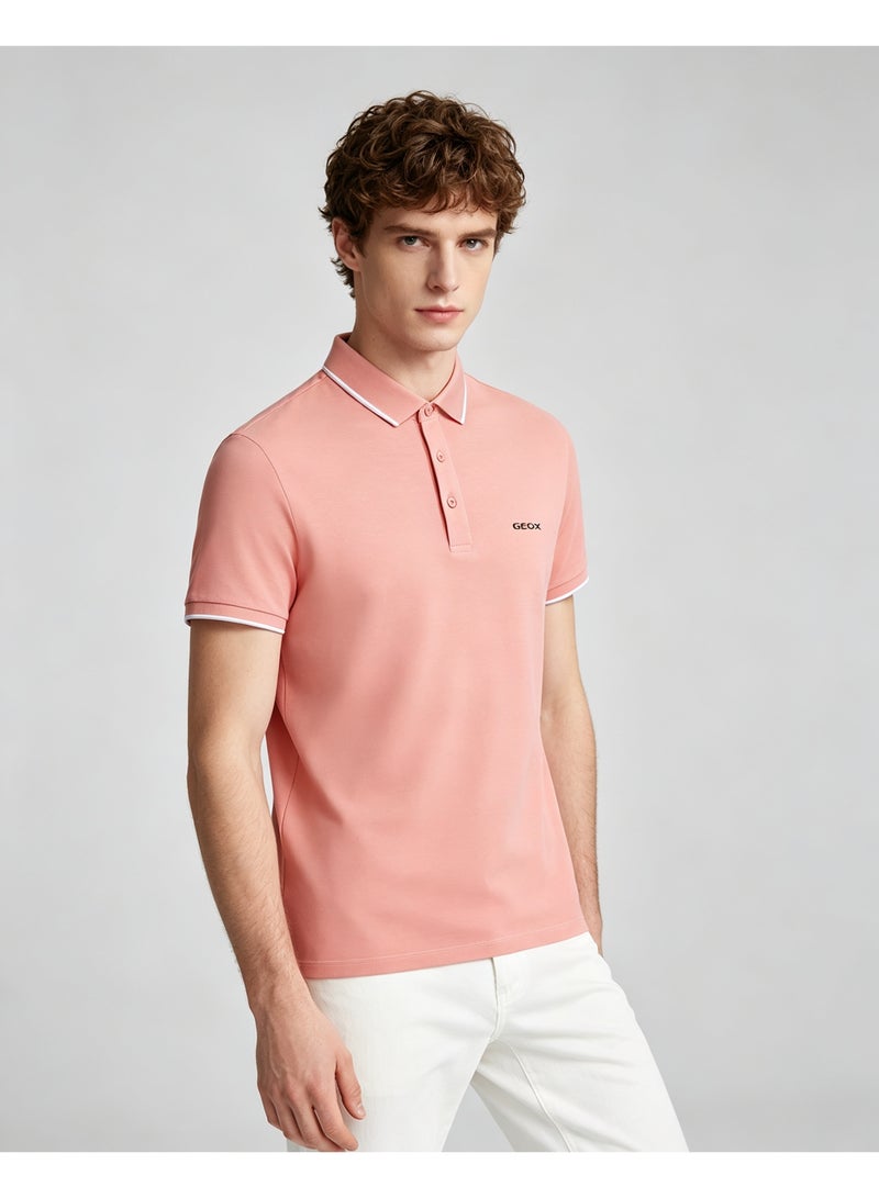 GEOX Men Short Sleeve Casual Polo Shirt Daily Holiday Wear Top Dusty Pink - Image 3