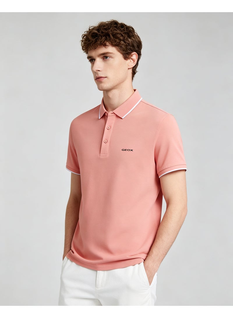 GEOX Men Short Sleeve Casual Polo Shirt Daily Holiday Wear Top Dusty Pink - Image 1