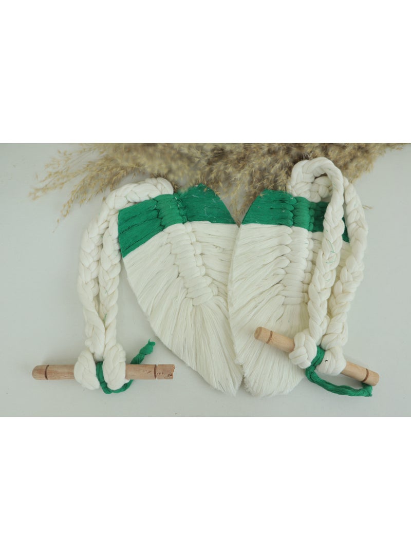 انتيكيانو مكرامية على شكل ورقة شجر ، مجموعة من قطعتين، حبل ستائر بلون اخضر وبيج مضفر - Image 1