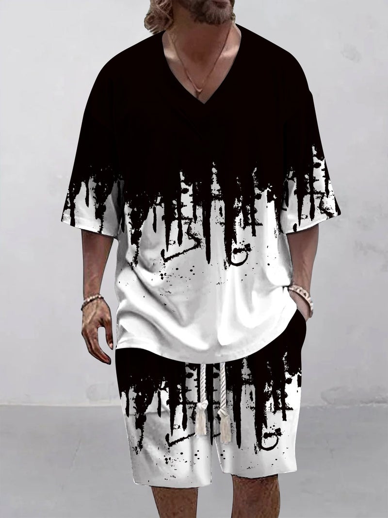 Summer Loose Short-Sleeved Knitwear, Shorts, V-Neck Sports Suit, Two-Piece Set