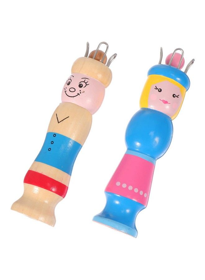 EXCEART Wooden Knitting Loom 2Pcs French Knitter Tool Knitting Spool Cartoon Doll Shape Wood Knitting Tool Yarn Wool Bead Jewelry Maker For Diy Weaving Knitting Carfts Supplies Crocheting - Image 2