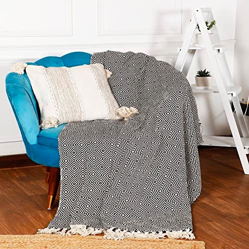 SASHAA WORLD Cotton Throw Blanket | Throw for Living Room, Sofa, Bed, Chair, Picnic & Used for Gift | Cotton Diamond Throw 130x 180 cm (Black) - Image 2