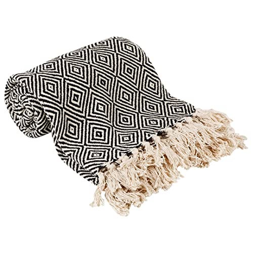 SASHAA WORLD Cotton Throw Blanket | Throw for Living Room, Sofa, Bed, Chair, Picnic & Used for Gift | Cotton Diamond Throw 130x 180 cm (Black) - Image 4