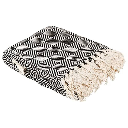 SASHAA WORLD Cotton Throw Blanket | Throw for Living Room, Sofa, Bed, Chair, Picnic & Used for Gift | Cotton Diamond Throw 130x 180 cm (Black) - Image 3