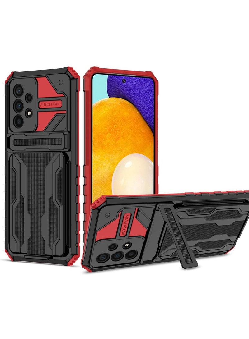 Kickstand Shockproof Case For Samsung Galaxy A53 with Card Holder Red  - Image 1
