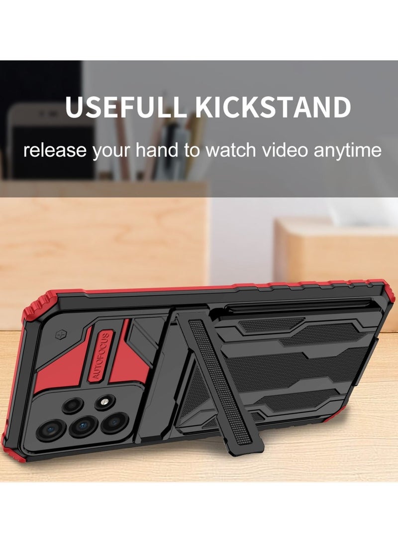 Kickstand Shockproof Case For Samsung Galaxy A53 with Card Holder Red  - Image 4