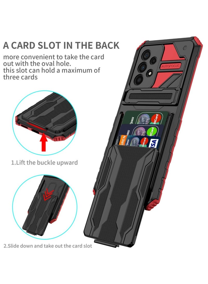 Kickstand Shockproof Case For Samsung Galaxy A53 with Card Holder Red  - Image 2