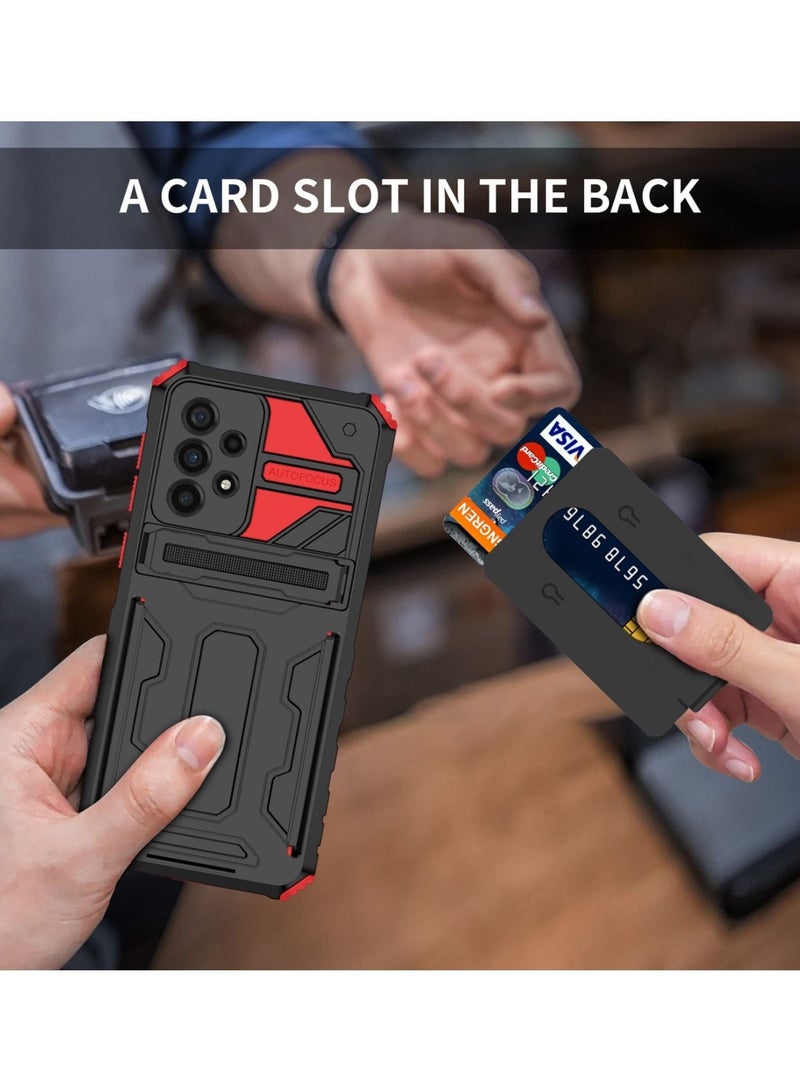 Kickstand Shockproof Case For Samsung Galaxy A53 with Card Holder Red  - Image 3