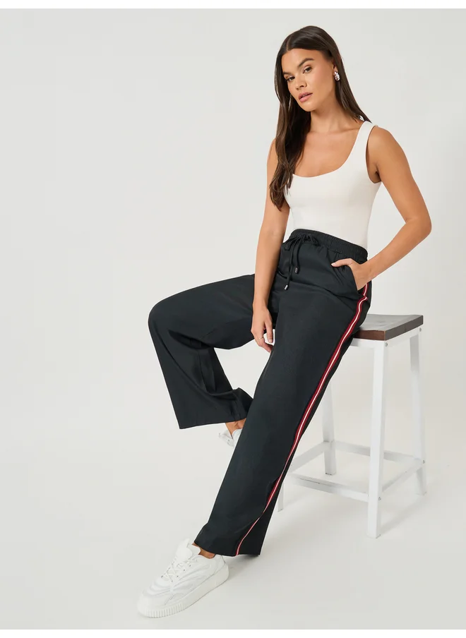 Styli Styli Side Tape Detail Chambray Wide Leg Pants