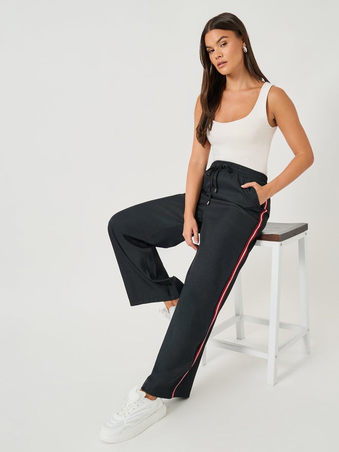 Styli Styli Side Tape Detail Chambray Wide Leg Pants  - Image 1
