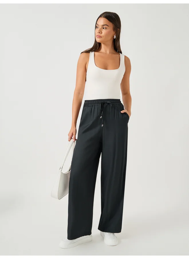 Styli Styli Side Tape Detail Chambray Wide Leg Pants